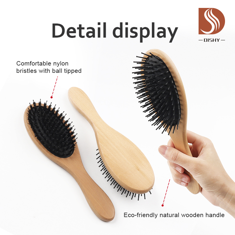 Wooden Handle Oval Cushion Travel Hair Brush-dishygroup